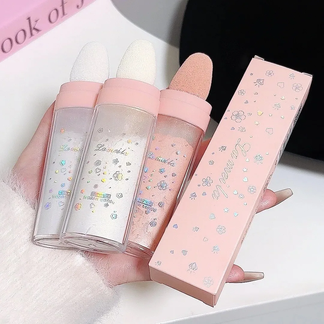 3 cores glitter pó iluminador maquiagem corpo iluminar natural rosto blush fada destaque shimmer sombreamento contorno cosméticos