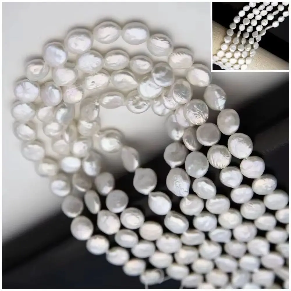 

10-12mm Natural Freshwater Pearl Beads Strand White 37cm Button Flat DIY Necklace Bracelet Earrings Accessories Valentine's Day