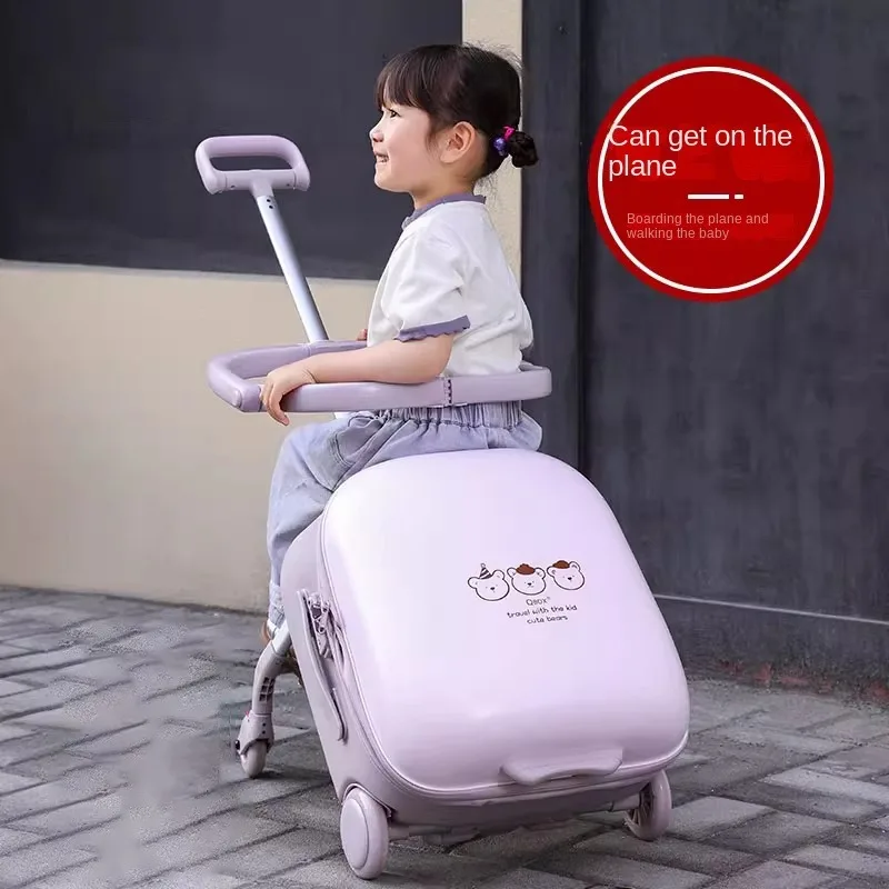 

Kid's Luggage can sit can ride Lazy Suitcase with Guardrail Boarding Box Trolley Case TSA Lock Cabin Suitcase with Brake Wheels