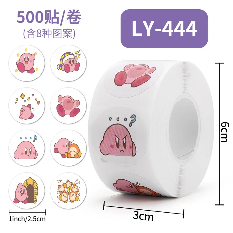 500pcs Anime Kirby Stickers Kawaii Anime Pink Star-kirby Roll Stickers Cute Cartoon Reward Stationery Sticker Toy for Kids Gift