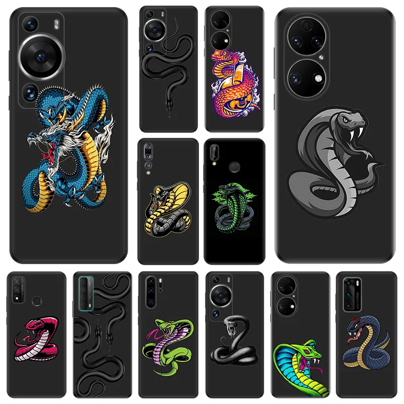 Matte Soft Phone Case for Honor X7b X8b X9b X6 X6a 90 70 Magic5 X8a X9 Snake Cobra Python Huawei P40 P30 P20 P Smart Black Cover