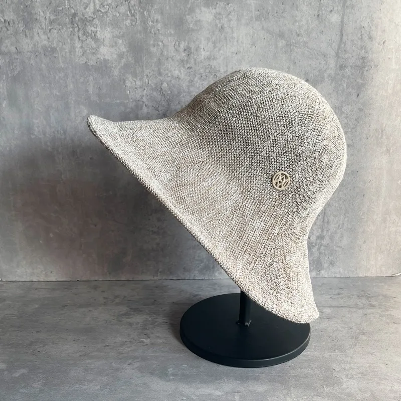 Women's Spring Summer Minimalist Foldable Knit Wide Brim Bucket Hat with Sun Protection Layer Cap