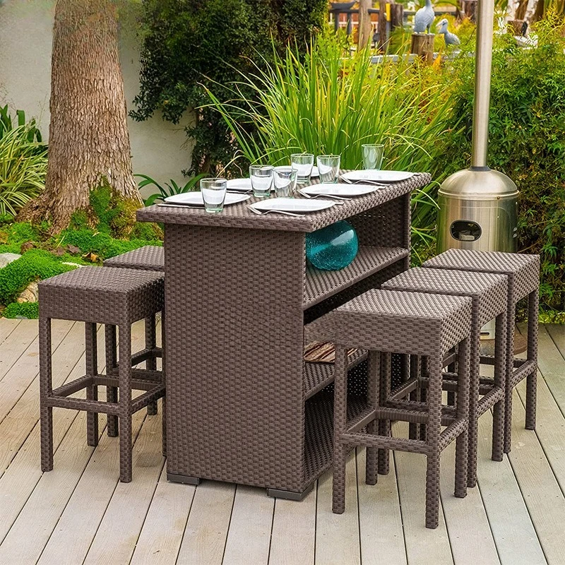 

Modern outdoor bar chairs Courtyard villa rattan back chairs Outdoor bar Restaurant Internet celebrity bar high chair
