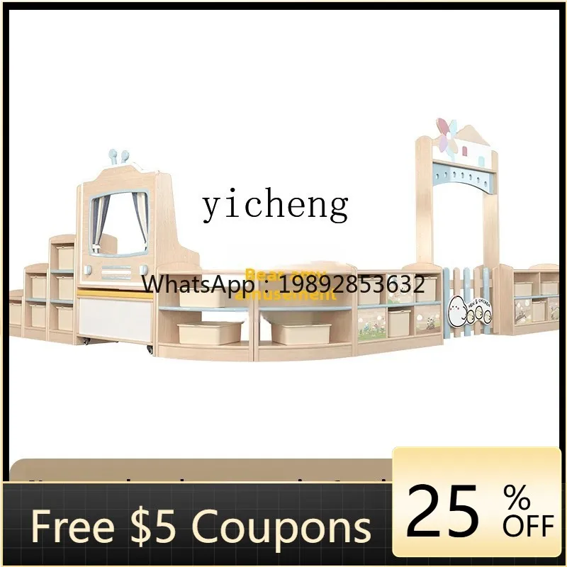 ZZ Kleuterschool Massief hout Eiken gemonteerde kast Boekenplank Hoekspeelgoedkast Hoekkast