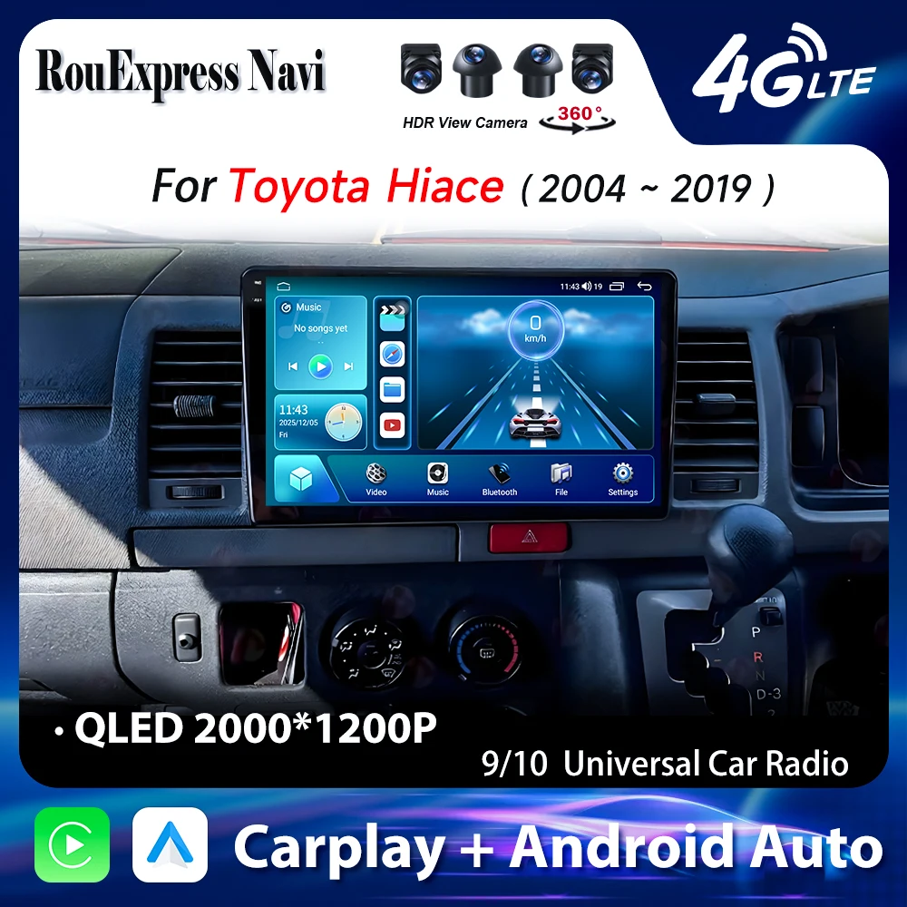 Android Auto Car Radio For Toyota Hiace XH10 H200 5 Ⅴ 2004 2005 2006 2007- 2021Multimedia Player Carplay DVD Bluetooth Head Unit
