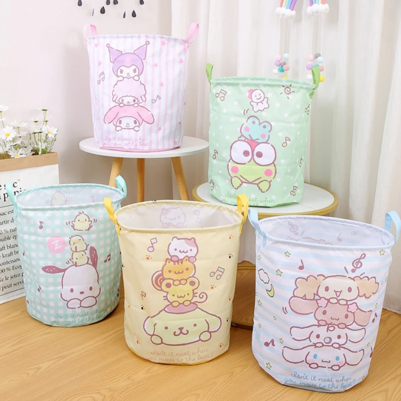 New Sanrio Cartoon Kawaii Hello Kitty Cinnamoroll  Storage Basket Foldable Storage Cylinder Debris Storage Gift