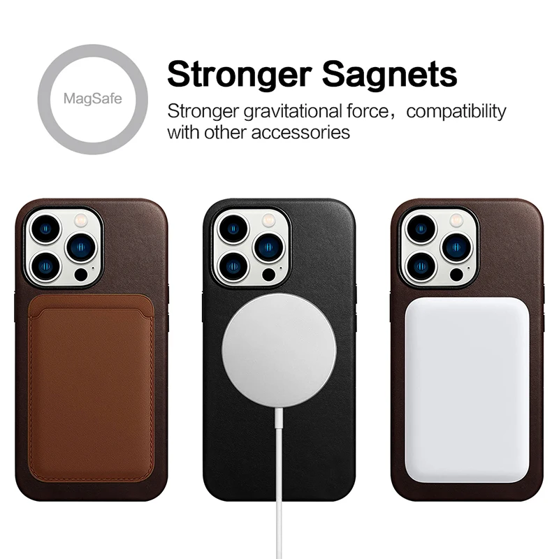 Genuine Leather Case for iPhone 15 Pro Max Real Skin Business Case for iPhone 14 Pro Max 14 13 Magnetic Charging Back Cover