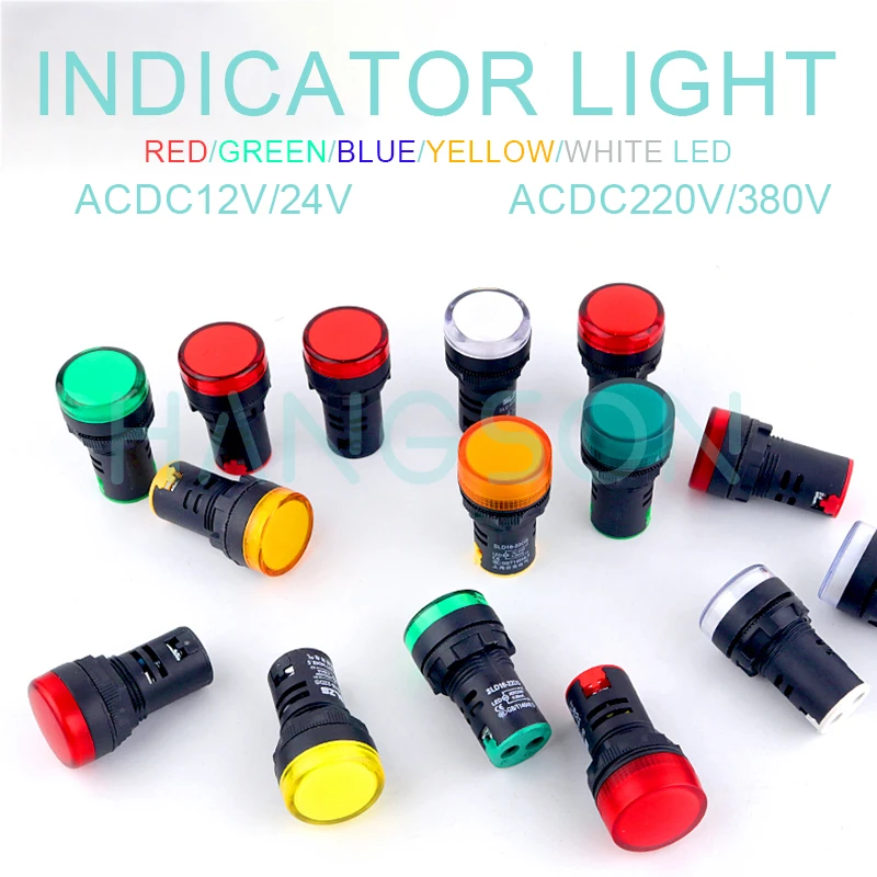 22mm 16MM LED Indicator Pilot Light AD16-22D 12V 24V 220V 380V LED Power Indicator Signal Light Panel Mount Lamp Multicolor