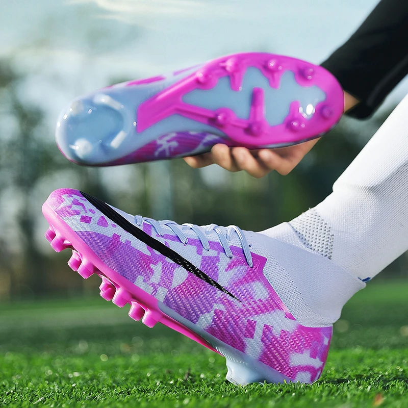 

Футбольные бутсы 2025: спортивные футбольные бутсы FG/AG с длинными ногтями для подростков, нескользящие тренировочные кроссовки с искусственными луками, уличная высокая футболка