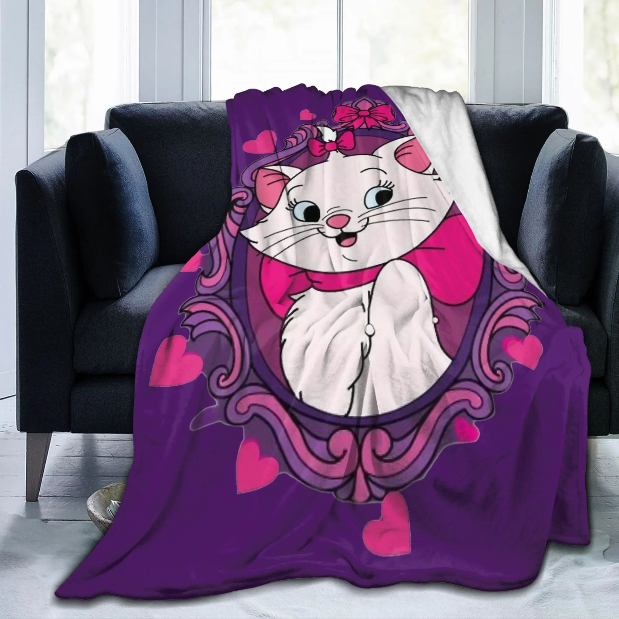 

Marie Cat Cute Kitty Knitted Blankets Flannel Lightweight Thin Throw Blanket for Home Couch Bedroom Quilt