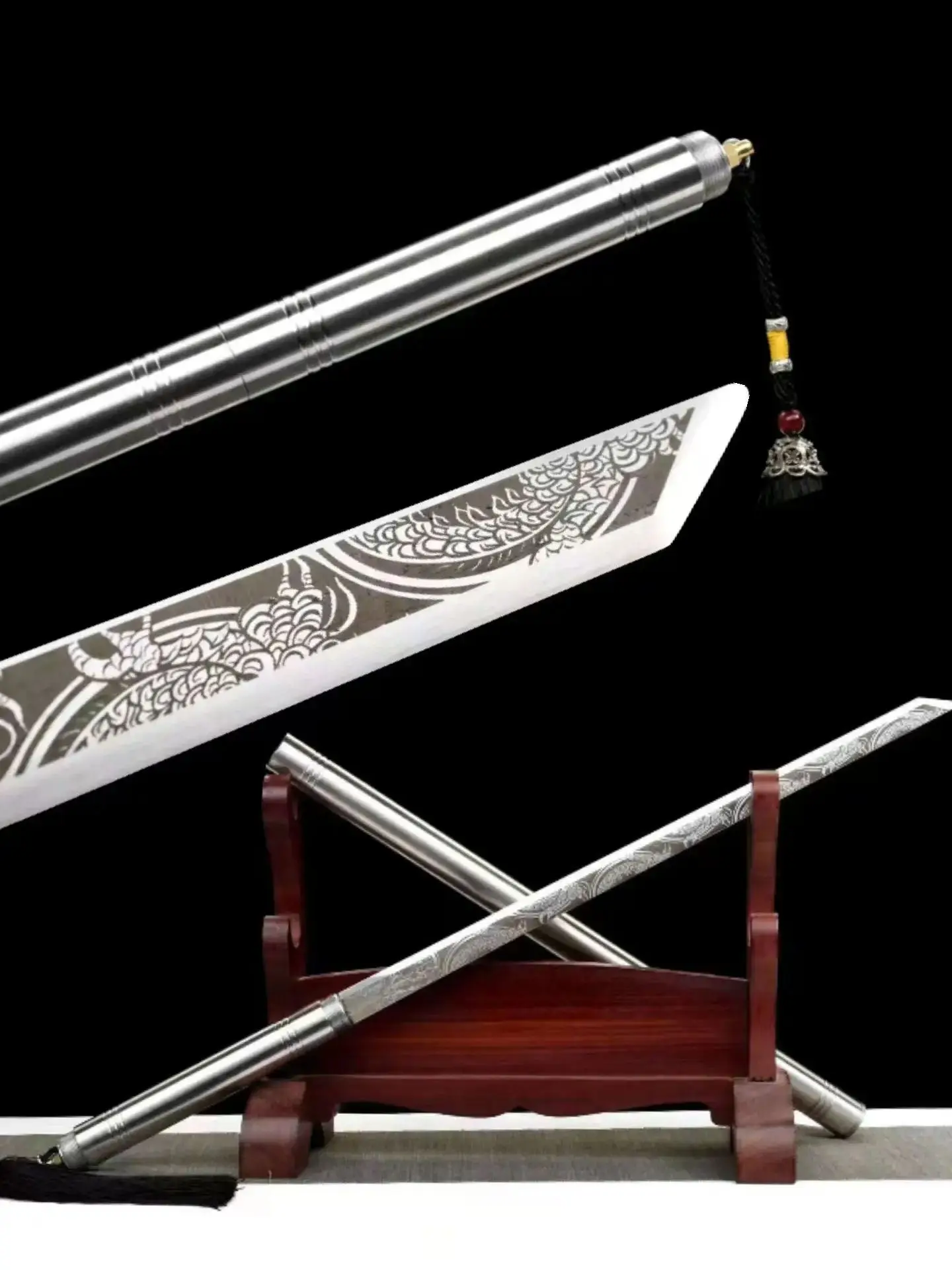 Chinese Kungfu Dragon Battle Sword,Real Multi Refined Extreme Manganese Steel Blade,Stainless Sheath & Handle,Unsharp