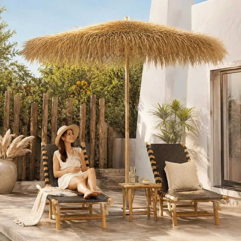 Pare-soleil en bambou avec toit en feuilles de bananier 210 cm - Auvent de jardin, balcon, terrasse, pergola extérieure moderne, ombre pour patio