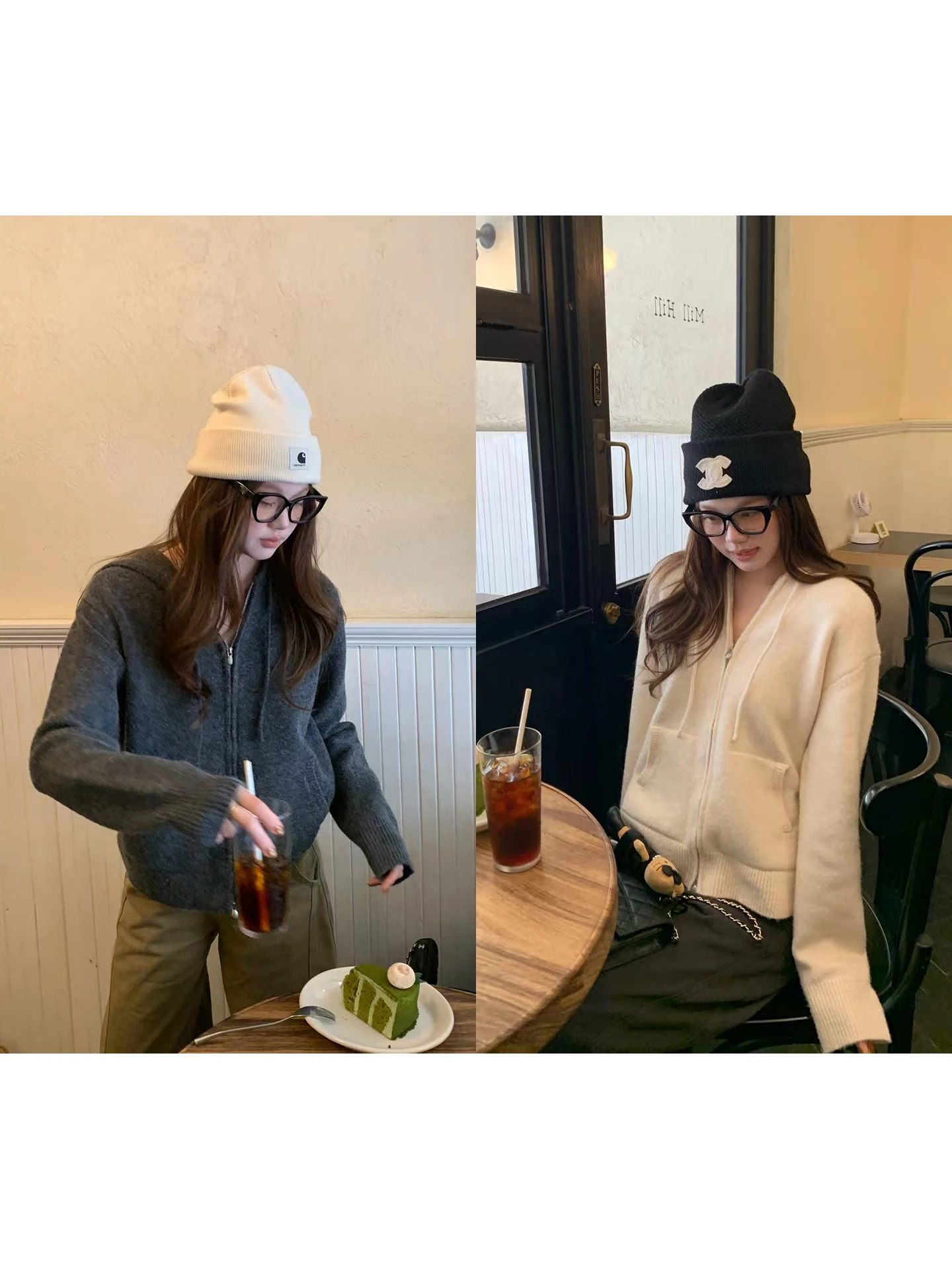 

Женский свободный повседневный кардиган из шерстяной смеси с вязаной вязкой, на молнии, с капюшоном, зимний, модный, для повседневной носки, эксклюзивно онлайн