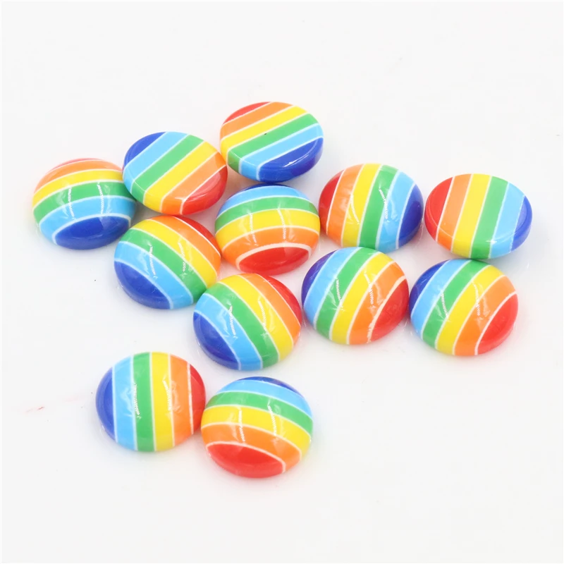 

New Fashion 40pcs 12mm rainbow Colors stripe Style Flat back Resin Cabochons Fit 12mm Cameo Base Cabochons-G2-10