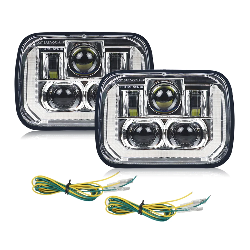Newest 5X7 Inch LED Headlight with White DRL and Yellow Turn Signal (2pcs)