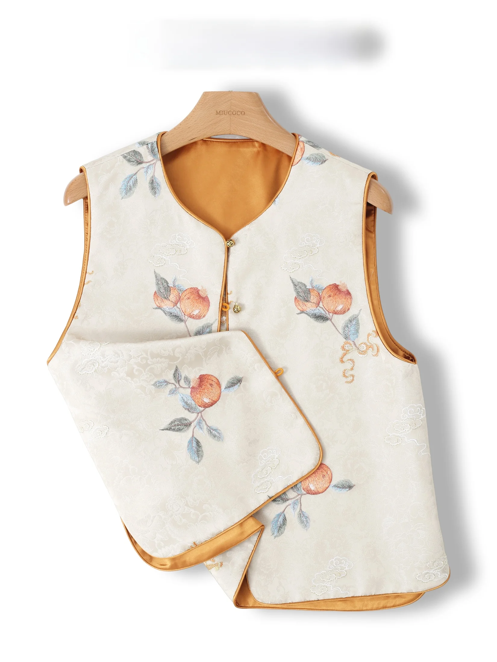 

New Chinese Style Artistic Satin Floral Embroidery Women's Vest Wall Recommended Pomegranate And Design Loose Fit Outerwear