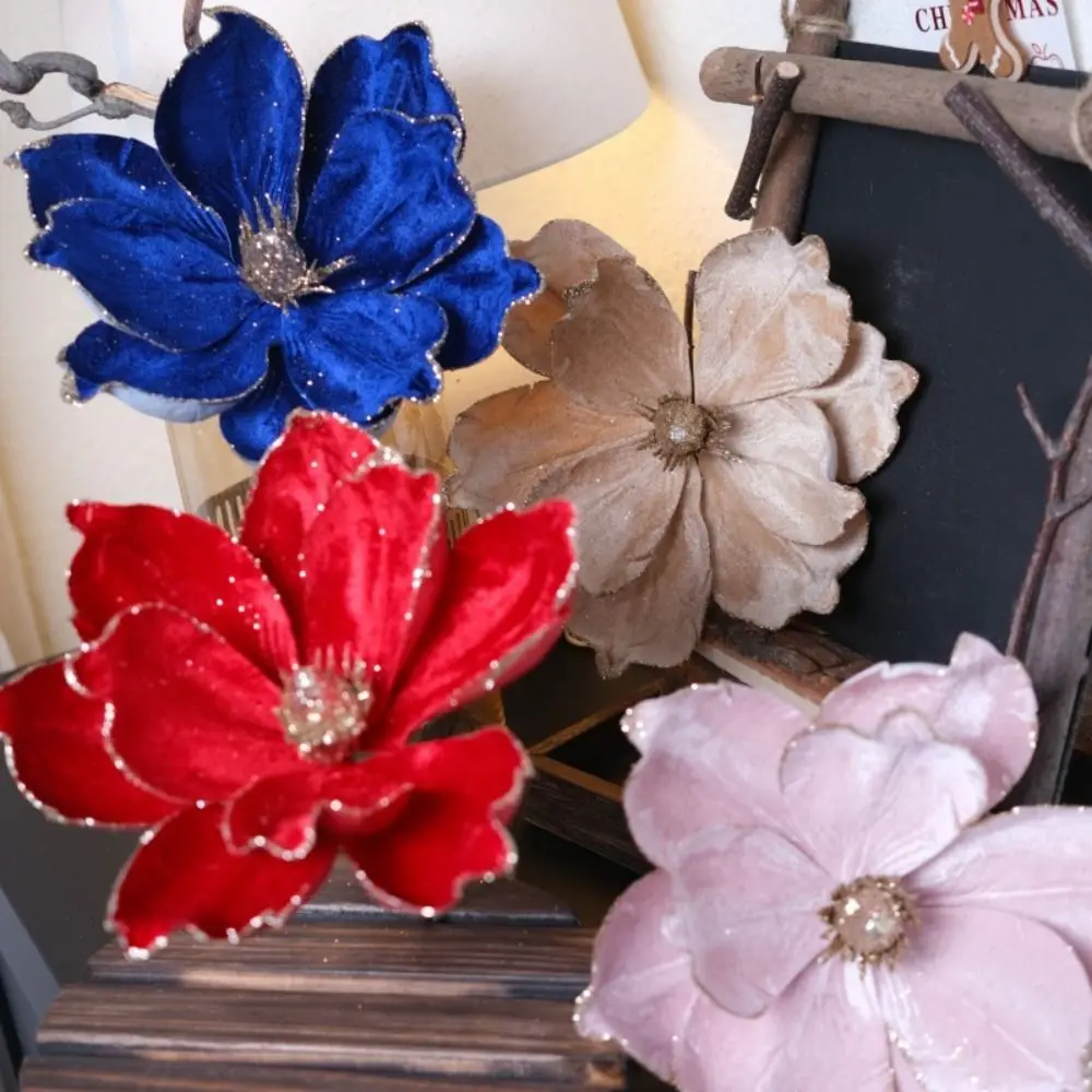 هدايا عيد الميلاد البونسيتة الاصطناعية بريق زهرة شجرة عيد الميلاد الديكور الترتر ثلاثية الأبعاد محاكاة ماغنوليا 21 سنتيمتر التصوير الدعائم #4