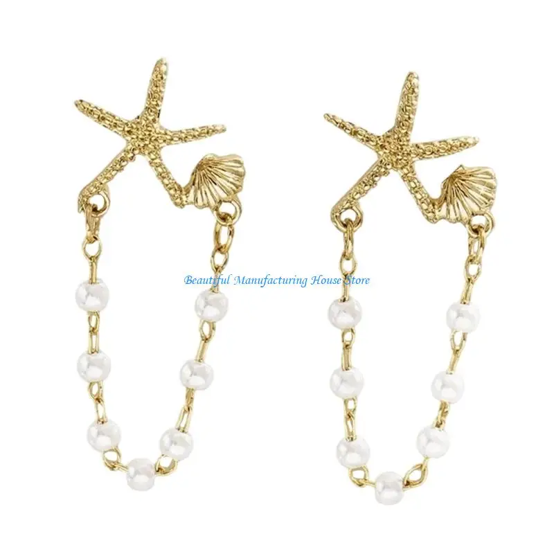 E56A Comfortable Shell Pearls Drop Earrings Coastals Jewelry for Everyday Wear and Evening Outfits