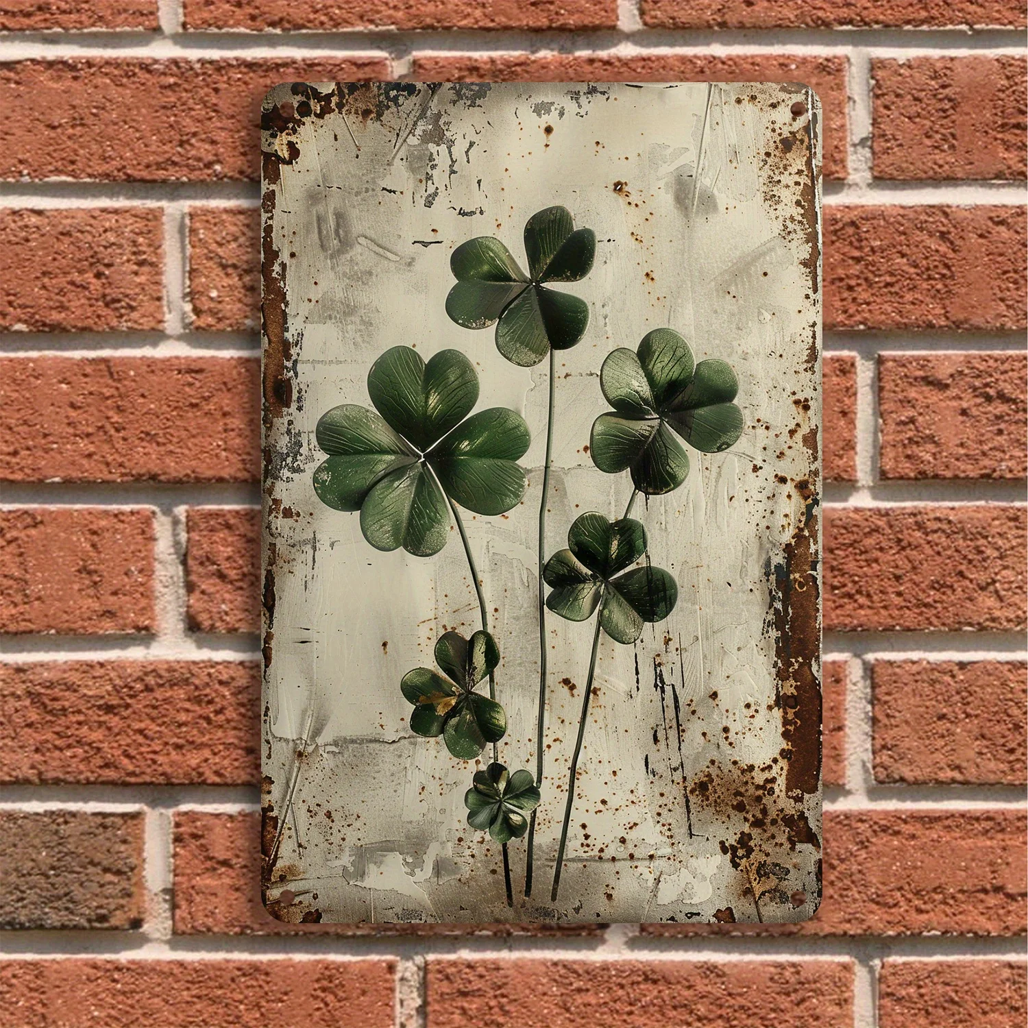Vintage Metal Sign/Rustic Green Clover/St. Patrick's Day Decor/Lucky Charm Aluminum Wall Art/Home, Kitchen, Cafe, Or Bar/Reused