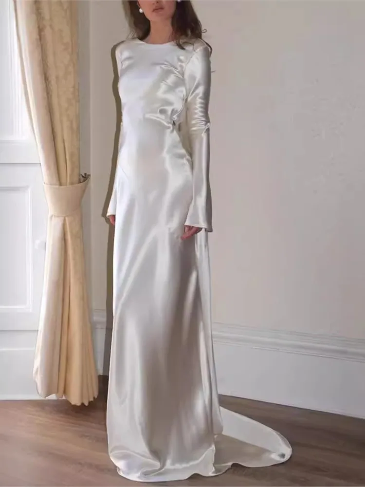 

Long Dresses For Women Party Dresses Sexy Backless Round Collar Full Sleeve Gown Autumn 2025 Floor Length Vestidos Para Mujer﻿