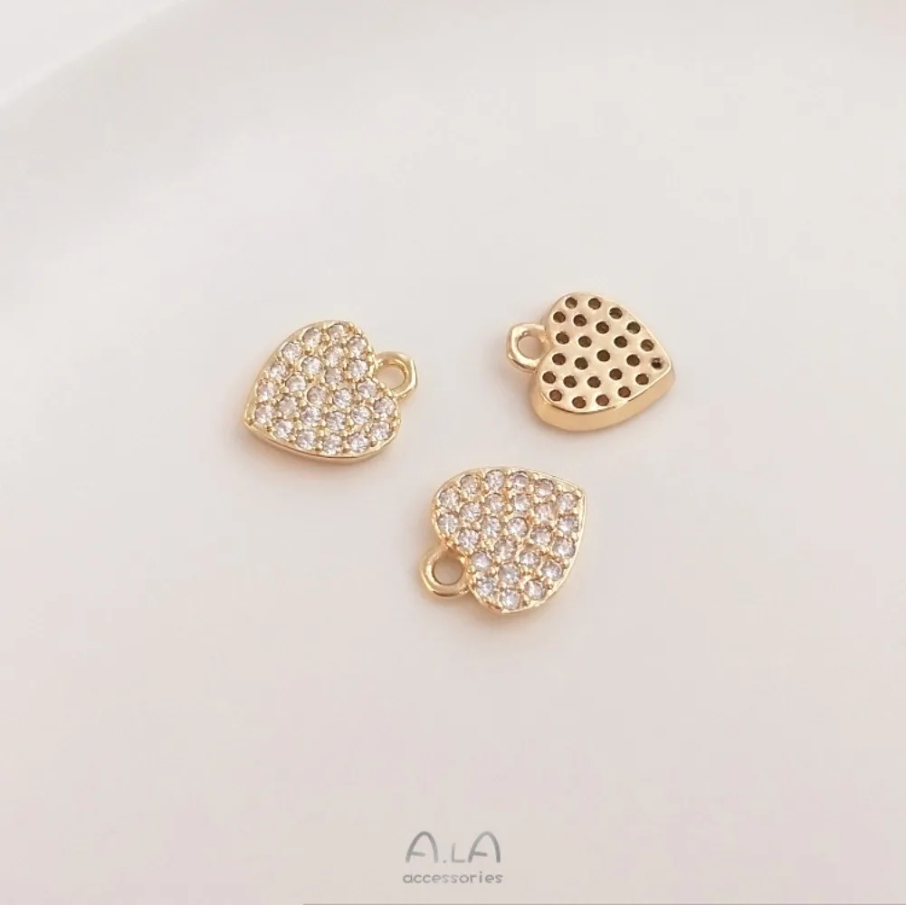 

Peach Heart Pendant Copper Charms 14K Gold Color Zircon Love Heart Pendant Handmade DIY Bracelet Earrings Accessories