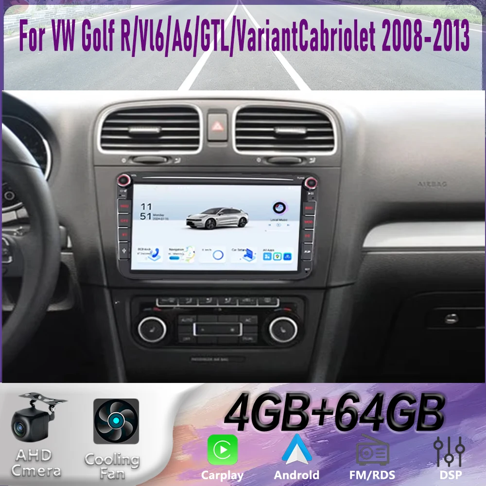 

GPS 8 "для VW Golf A6 2008-2013 Беспроводной CarPlay Android 15 Автомобильный радиоприемник WIFI Мультимедийный плеер Головное устройство Google Map Камера 64 ГБ