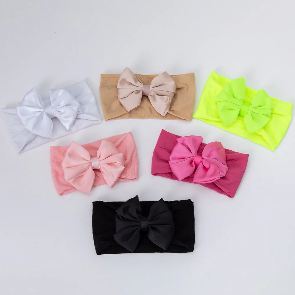 Solid Silk Bow Baby Headbands Elastic Nylon Hair Bands Infant Boys Girls Headwraps Toddler Headwear Kids Hair Accessories