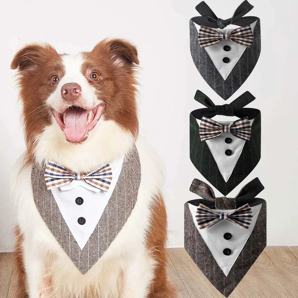 

British Fashion Pet Bandanas Gentleman-Style Dog Triangle Towel