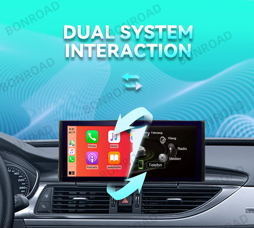 Bonroad 12,3'' Autoradio-Player Multimedia-Bildschirm für Audi A6 C7 A7 2012-2018 Wireless CarPlay Android Auto Airplay AutoLink GPS – Detail 9