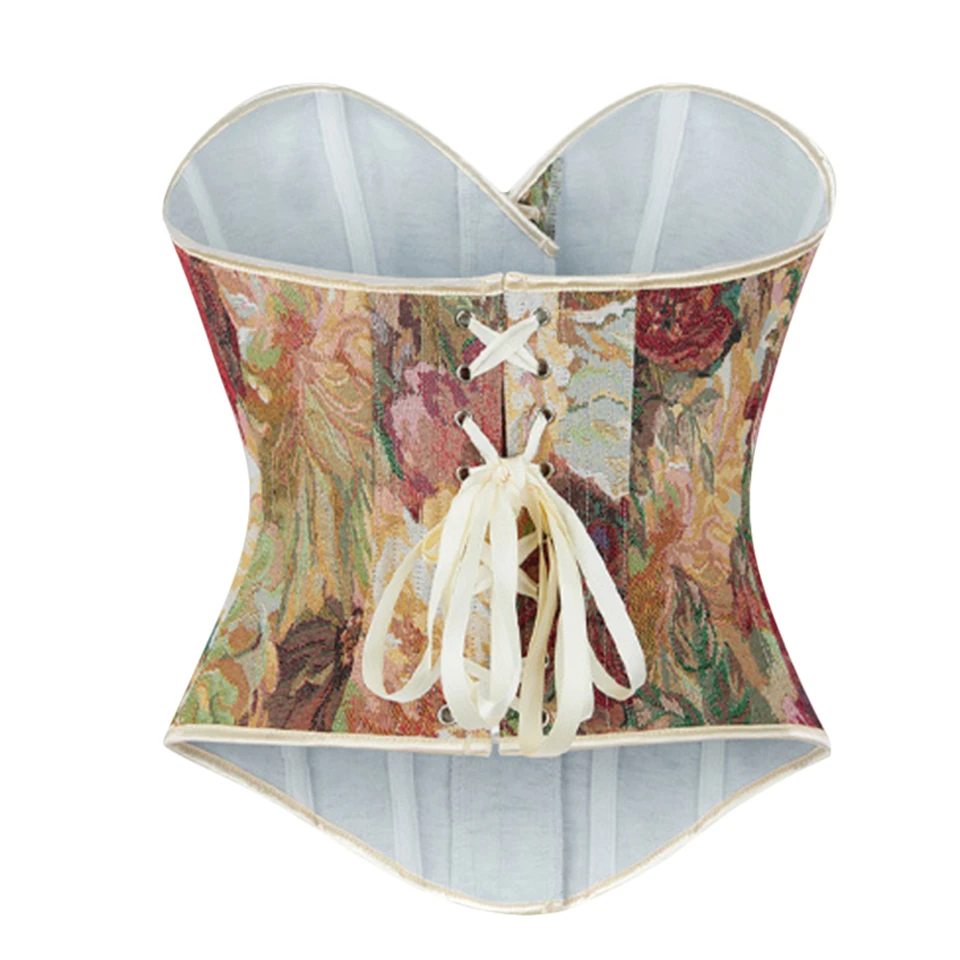 Becirzet Vintage Korsett Taillenformer Shapewear Mehrfarbige Blumen Bustier Top Schnürung Schlankmachende Damenbekleidung – Detail 29