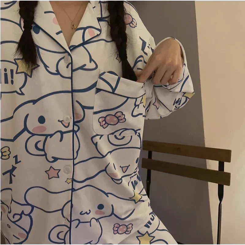 Sanrio jade cinnamon dog new pajamas long-sleeved trousers two-piece set cartoon women\'s pajamas silk pajamas women\'s loungewear