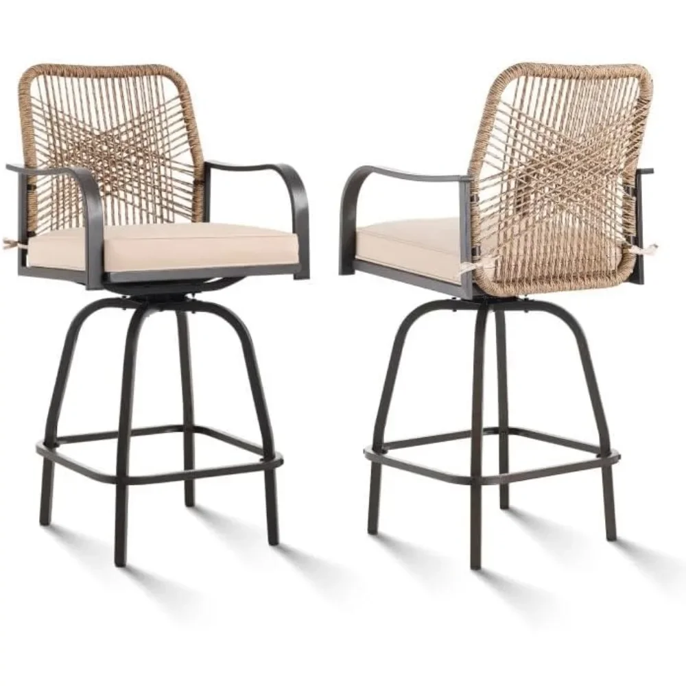 

Комплект из 2 уличных барных стульев: поворотные стулья из ротанга для барной стойки с подушками, садовая мебель для патио, на заказ
