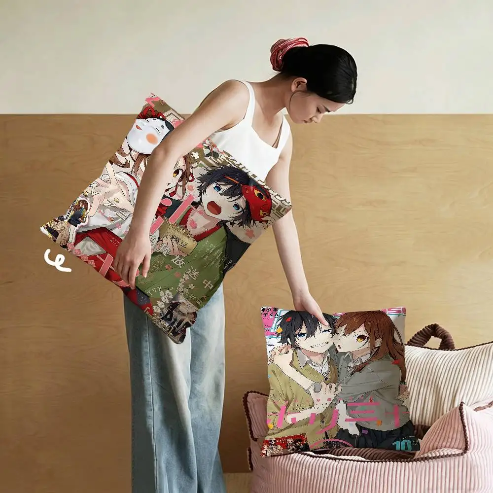 Anime Figure Horimiya  Cushion Cover Car Throw Pillow Case For Sofa Car Christmas Gift 40x40cm 45x45cm