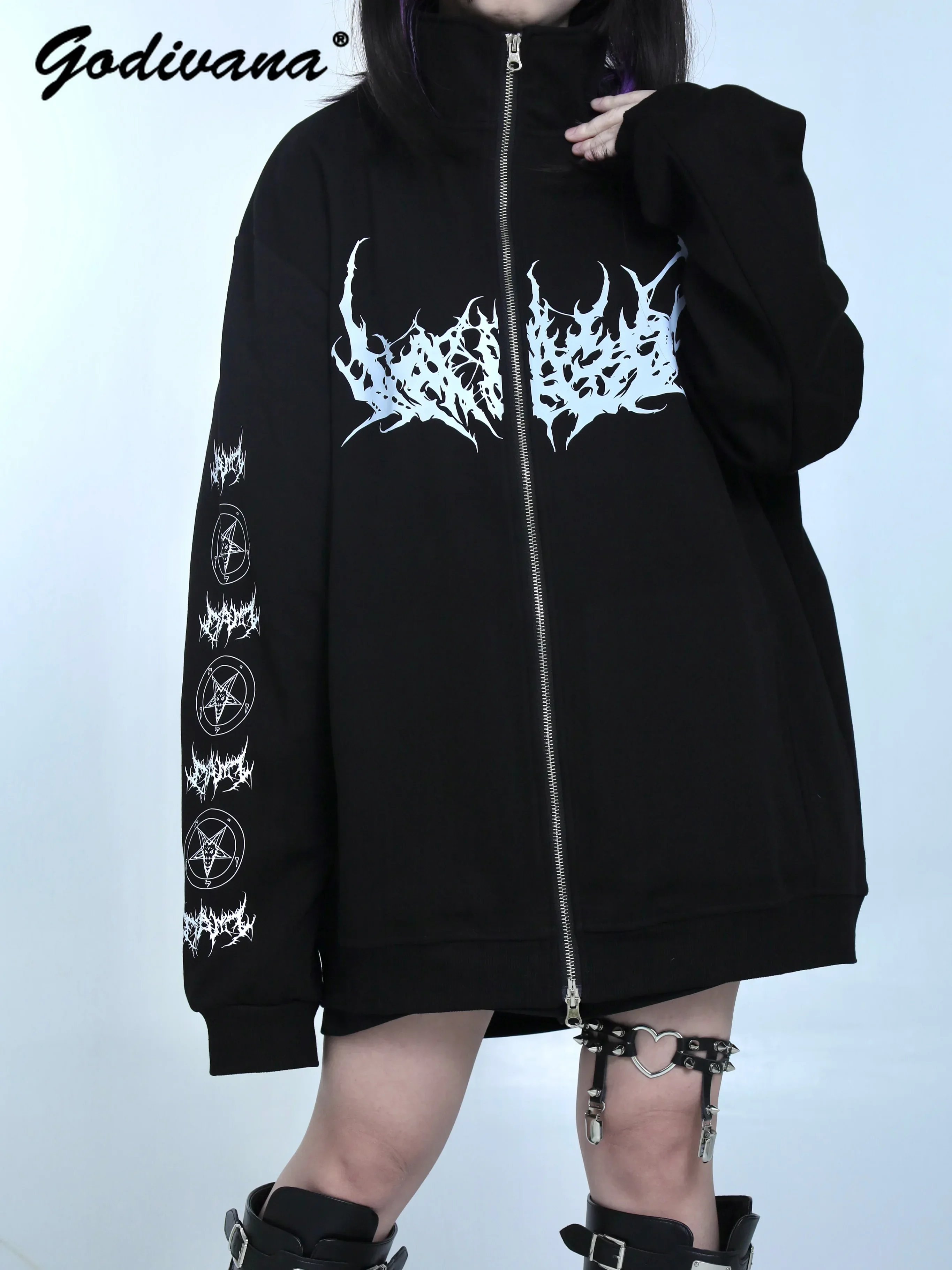 

Japanese Mine Subculture Gothic Long-Sleeve Zipper Hoodie Coat Spring and Autumn Female Girls Punk Harajuku Cardigan Jacket