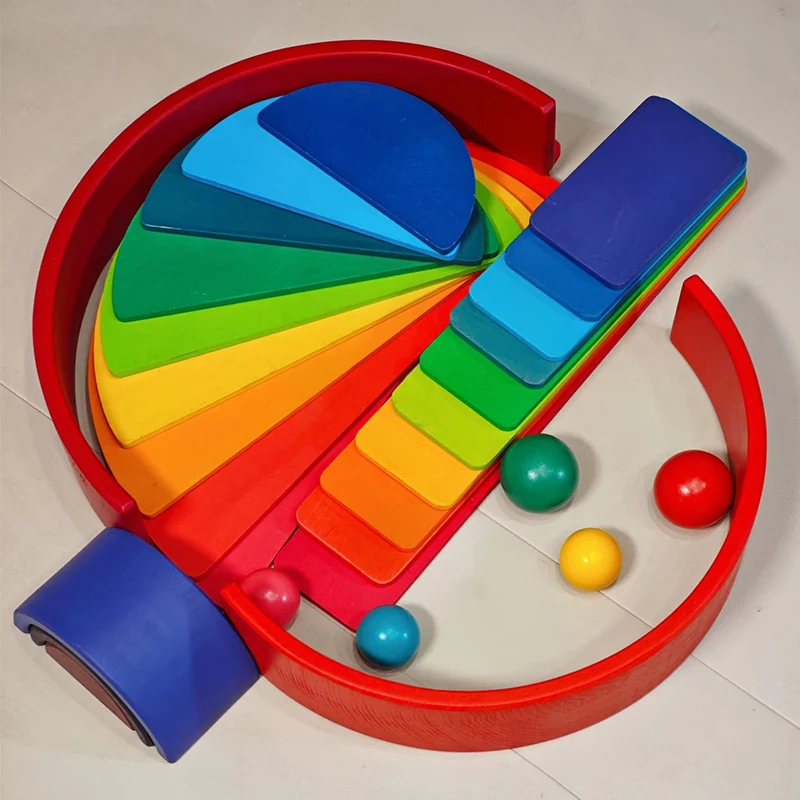Wooden Rainbow Block Colorful Stacking Building Block Children Open-shaped creative building blocks Montessori Educational Toy - view 2