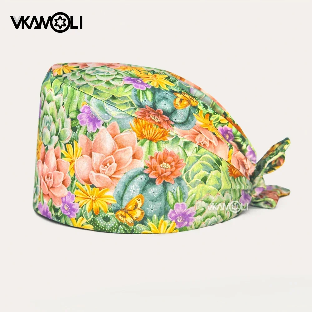 new Flower printing cap sweat-absorbent scrubs cap for women nurse scrubs Health service Workers adjustable caps lab hats