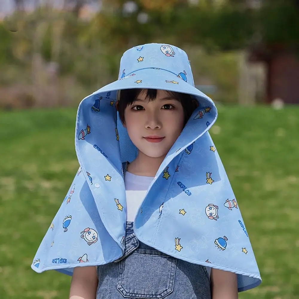 

Big Brim Baby Fisherman Hat Cartoon Shawl Kids Sunscreen Hat Bucket Cap UV Protection Children Beach Cap for Boys and Girls