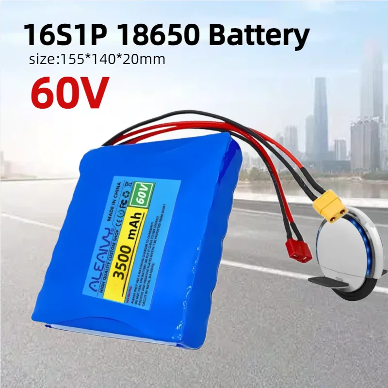 60V 3500mAh 16S1P 18650 Battery Pack With BMS Balanced Electric Single Wheel Commuting Tool Battery Replacement T+XT60 Plug