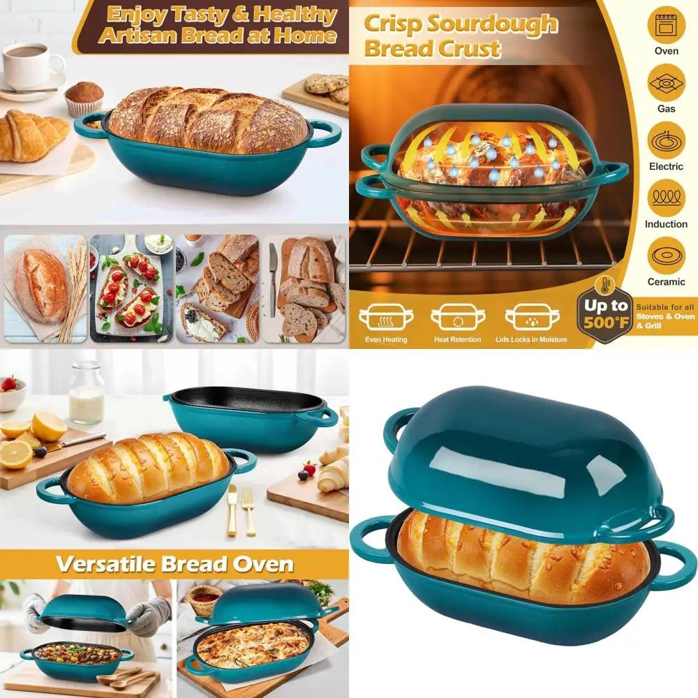 

Oval 2.8 QT Cast Iron Dutch Oven with Lid, Perfect for Sourdough Bread and Roasting