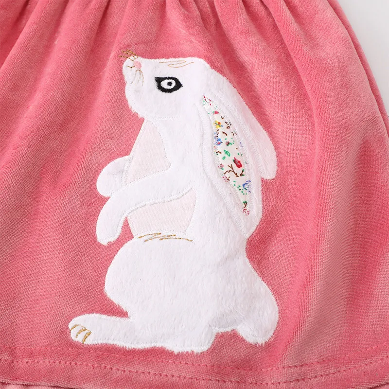 Jumping Meters New Arrival Winter Bunny Fleece Dresses Hot Selling Toddler Kids Clothing Princess Party Dress Costume Frocks