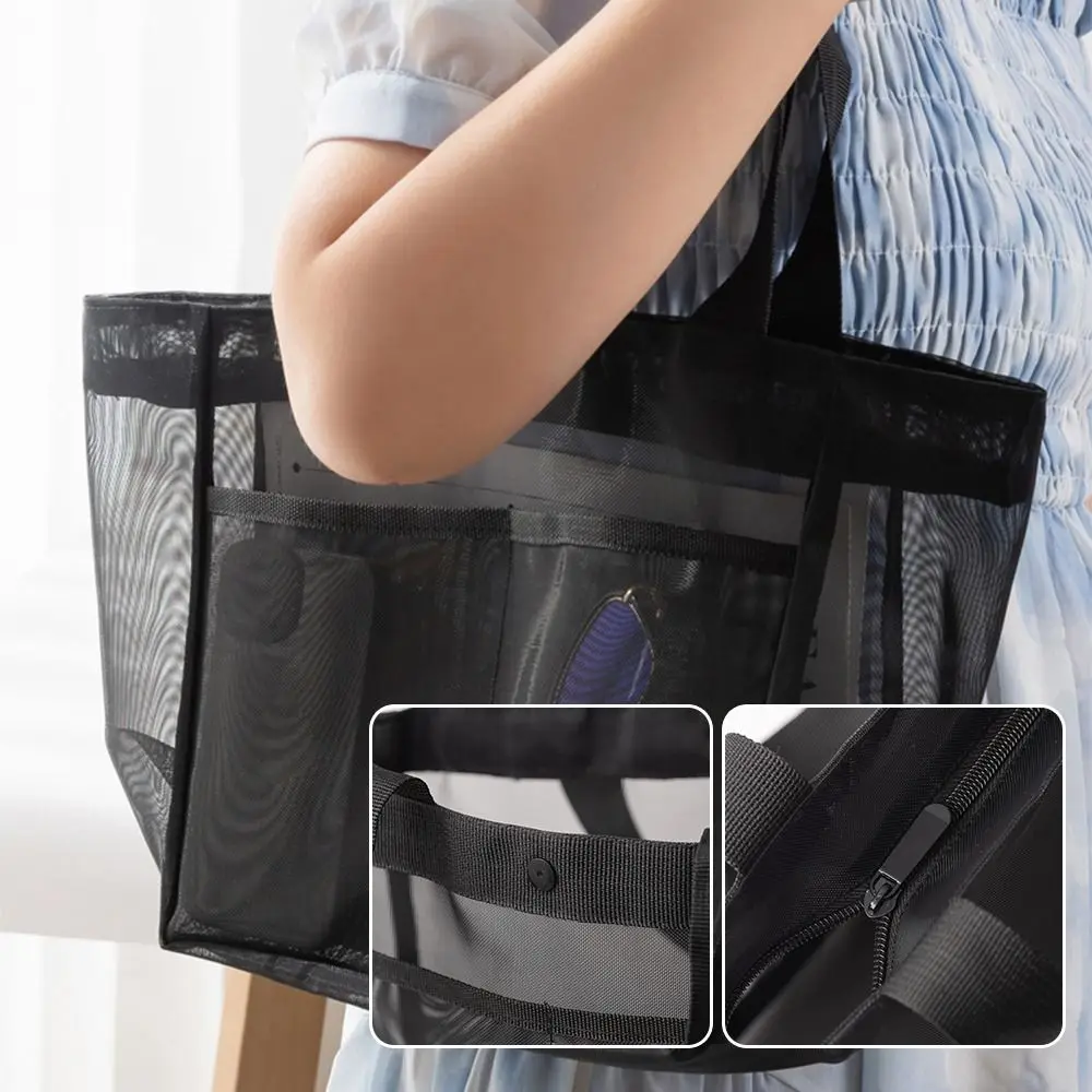 

New Mesh Shoulder Bag Large Capacity Transparent Beach Bags Hollow Multifunctional Makeup Storage Bag Travel