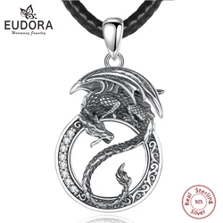Eudora 925 Sterling Silver Dragon Yin Yang Pendant for women man Vintage Round Amulet Necklace Personality Jewelry Party Gift