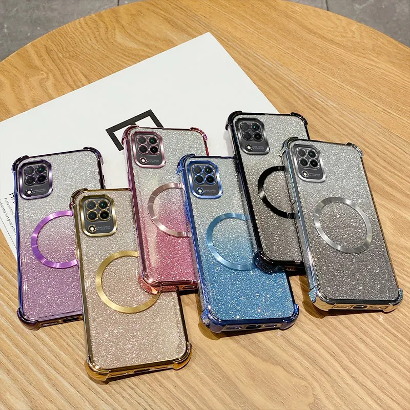 Plating Shockproof Clear Magnetic Ring Phone Case For Samsung Galaxy A05S A04S A03S A02S A52S M02 M12 M22 M32 4G Glitter Cover