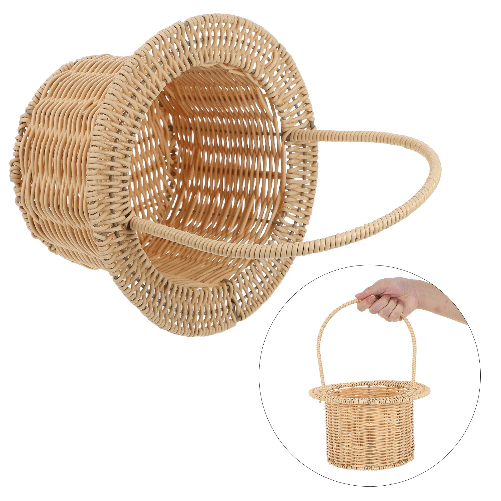 

Imitation Rattan Flower Rustic Woven Wedding Flower Basket For Garden Party Decor Handwoven Harvest Picnic Basket