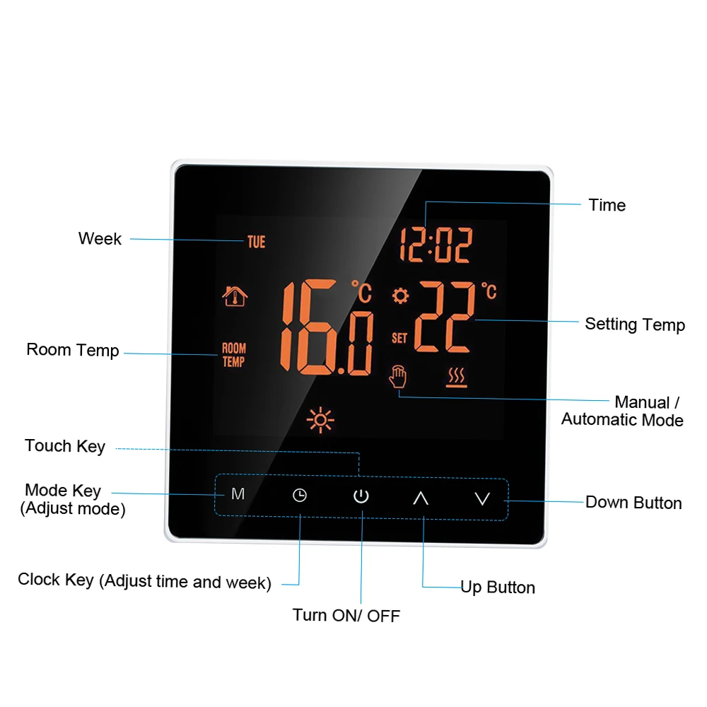 Wi-Fi Smart Thermostat Digital Temperature Controller  APP Control LCD DisplayTouch Screen Week Programmable Electric