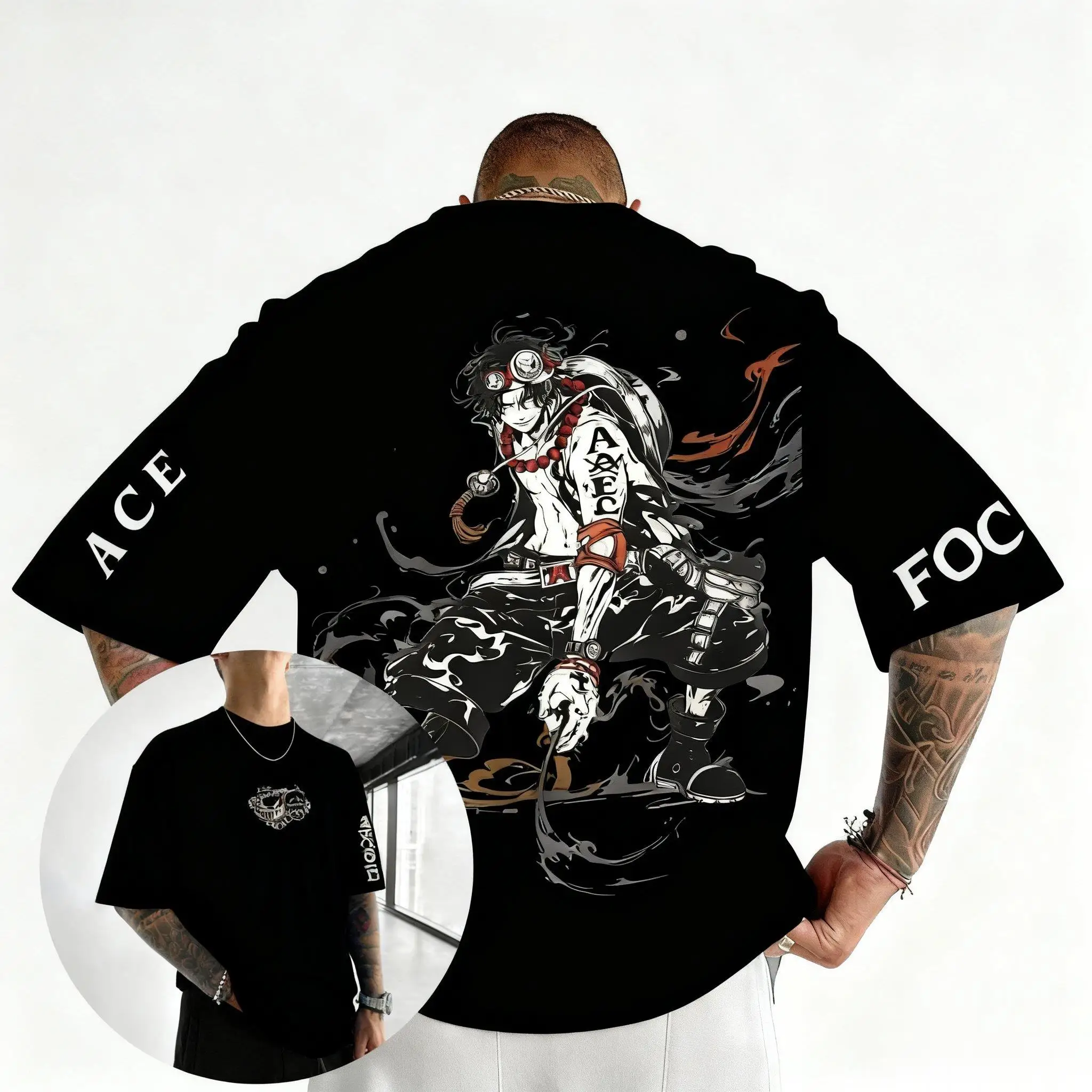 Camiseta de una pieza para hombre, ropa informal con estampado de Anime de Luffy, camiseta de manga corta, camiseta gráfica holgada informal de algodón, Tops Y2k a la moda