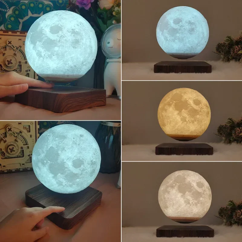 3D Magnetic Levitation Moon Lamp LED Night Lights 360°Rotate Floating Galaxy Moon Table Lamp for Home Room Decoration Kids  Gift