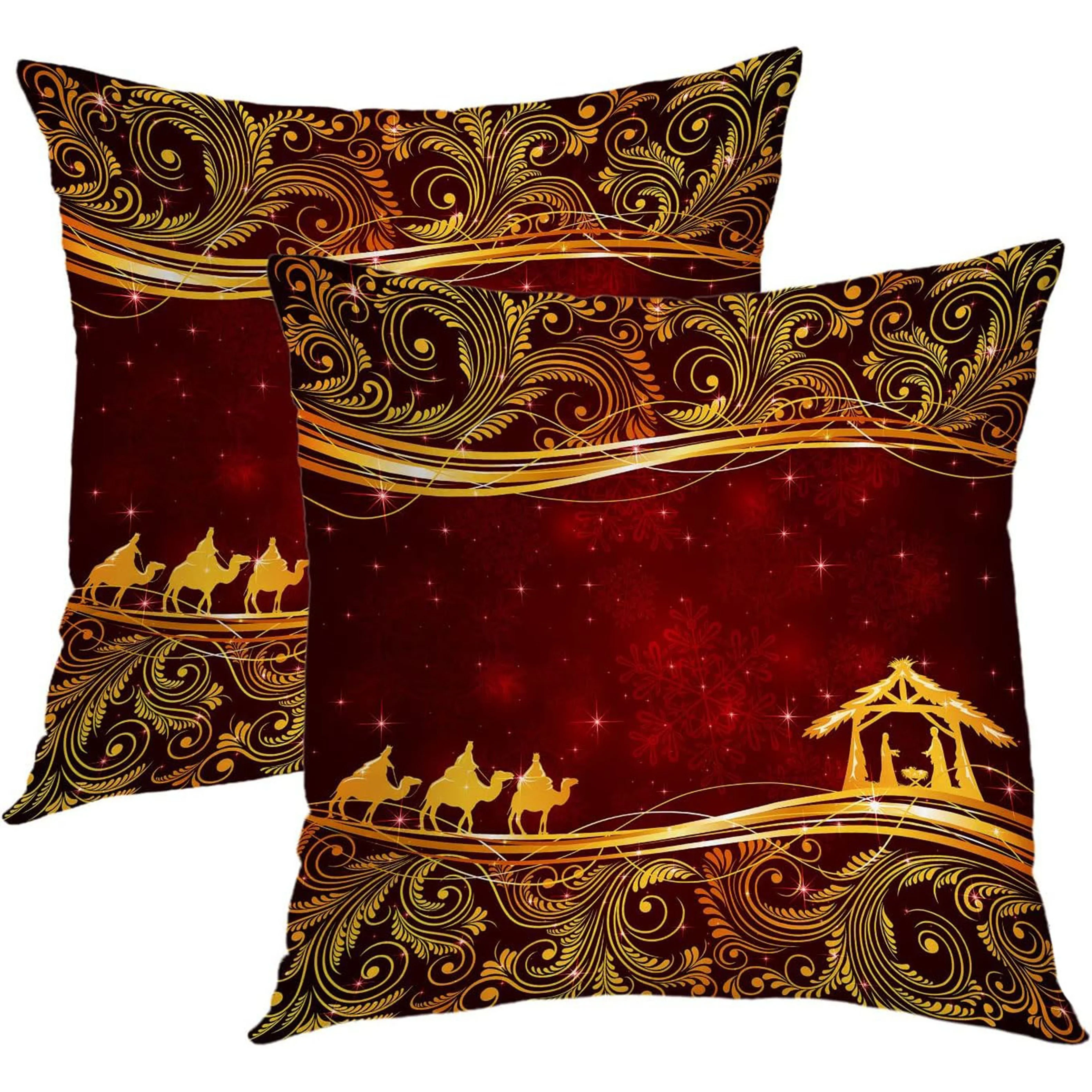 2pcs, Merry Christmas Decorative Pillow Covers 16x16 18x18 20x20 inch Wise Men Golden Star of Bethlehem Throw Pillow Covers
