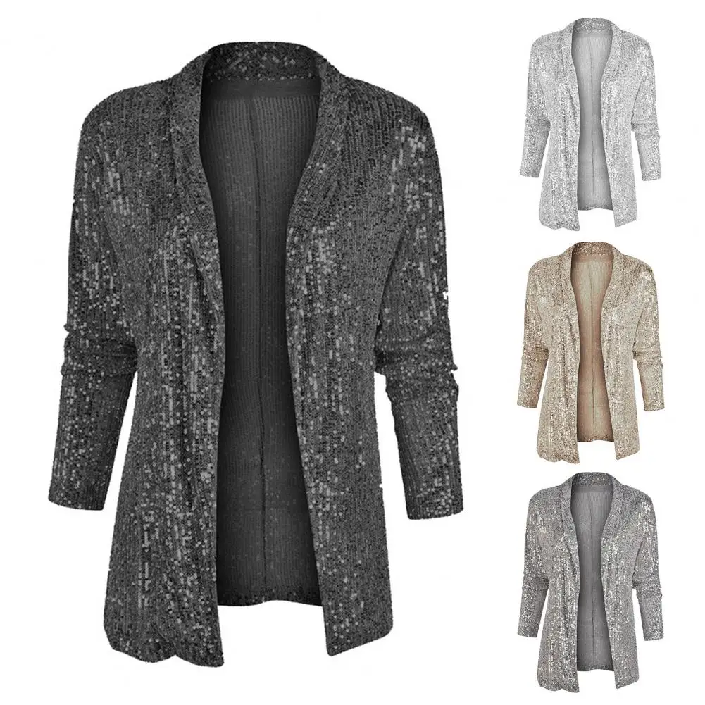 Lady Club Coat Sparkling Sequin Cardigan A Addition to Wardrobe for Clubbing Stage Performances Office Commutes Spring Fall