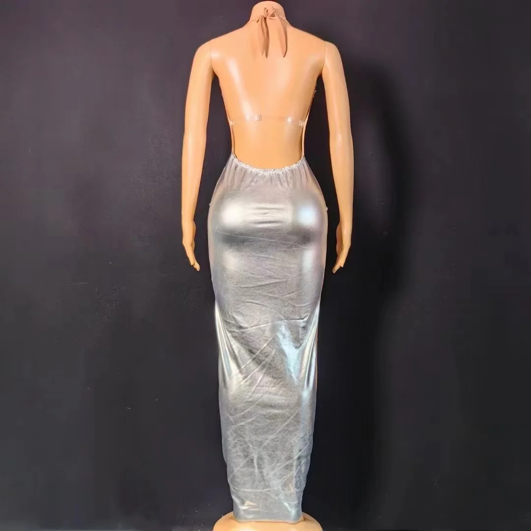 Sparkly Crytals Sexy Stage Maxi Long Sleeveless Dress Elegant Luxurious Evening Party Celebrate Birthday Prom Dress Gowns